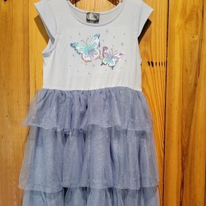 Sparkling Butterfly Kids Dress in Light Blue